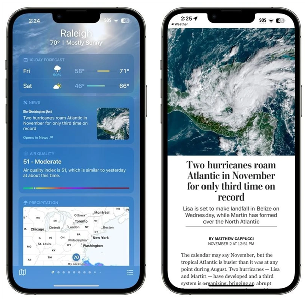 柳江苹果14维修分享iPhone 14手机如何看天气时顺带看新闻 