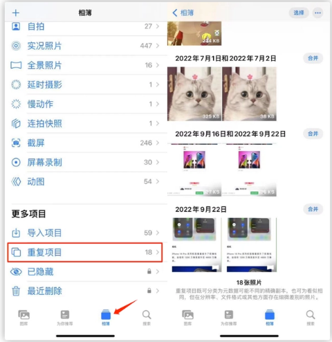 柳江苹果手机维修分享iOS 16 中相册重复项目功能使用方法 