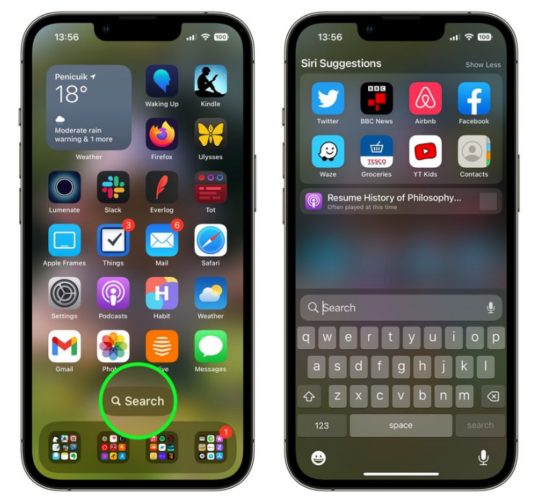 柳江苹果手机维修分享升级到 iOS 16 后，如何删除主屏幕上的搜索按钮 