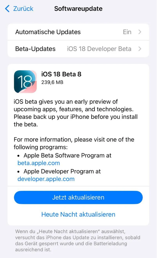 柳江苹果手机维修分享苹果 iOS / iPadOS 18 开发者预览版 Beta 8 发布 